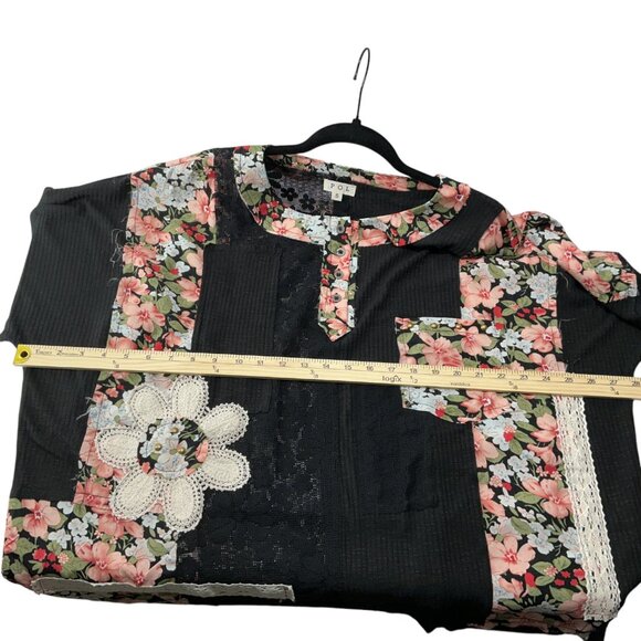 POL Floral Lace Patchwork Top-BLACK S/M/L NIP POL SHORT SLEEVE PATCH - Picture 9 of 16